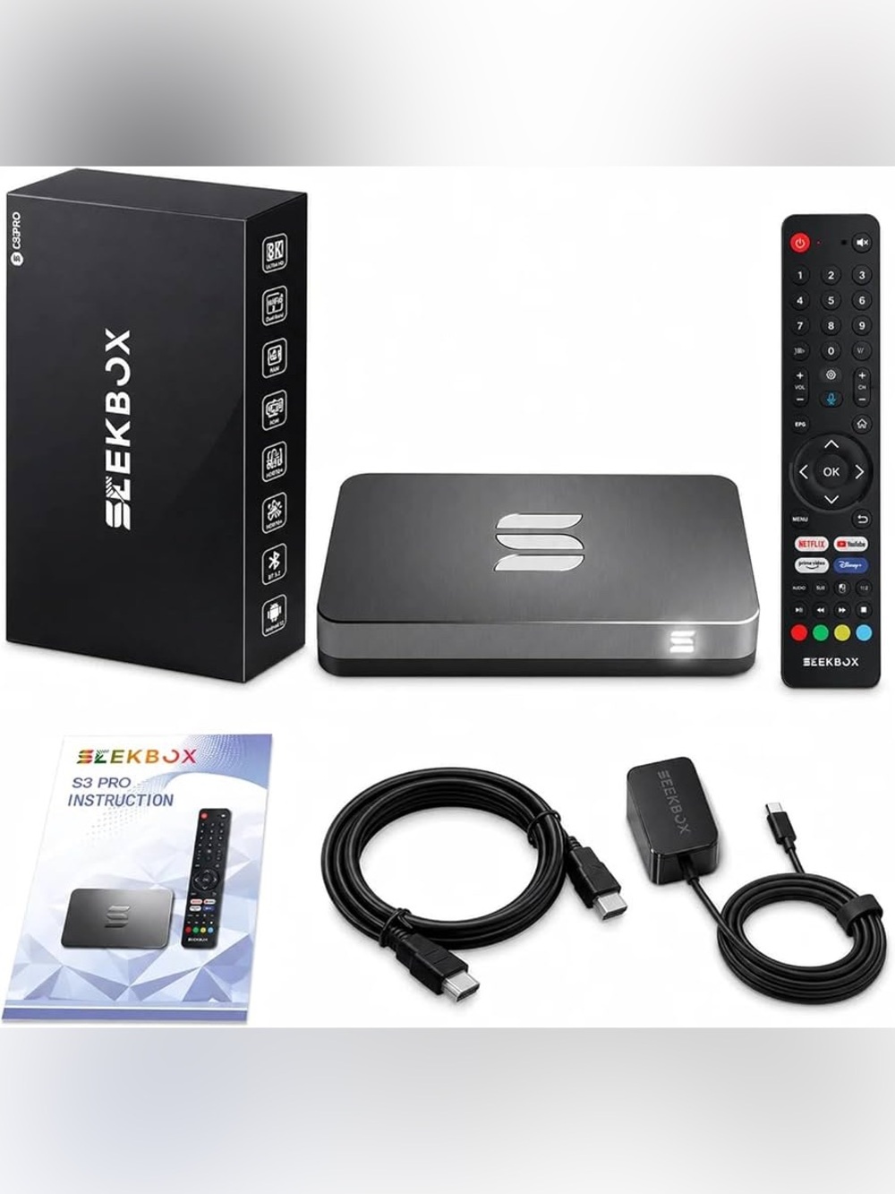Seekbox 3Pro TV Box Version Kit with
4GB+64GB, HDMI CableWith Remote